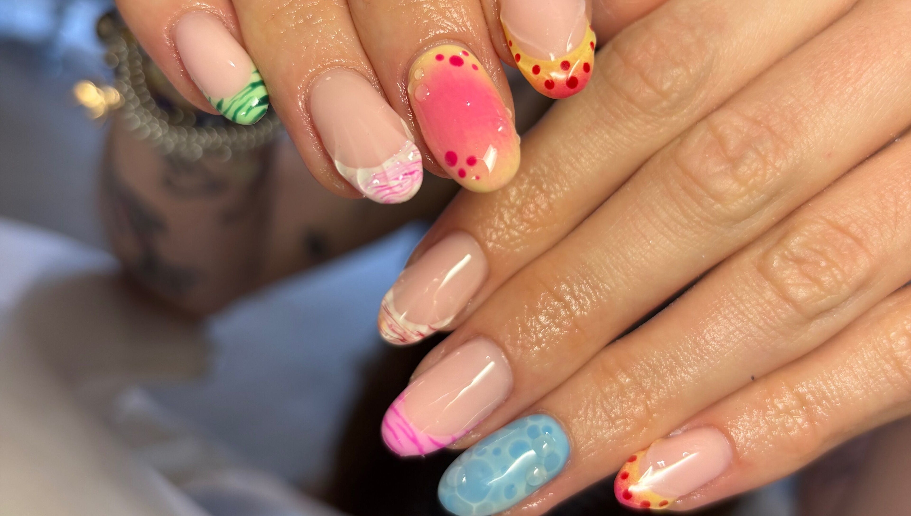 Vibrant nail art at Blended Beauty Rugeley, showcasing colorful designs. Located in Rugeley, England, GB.