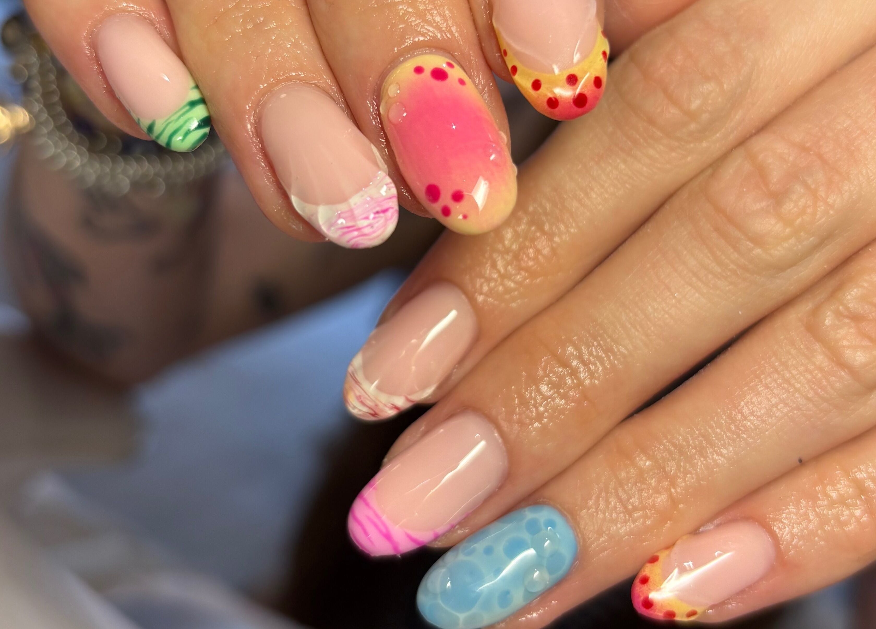 Vibrant nail art at Blended Beauty Rugeley, showcasing colorful designs. Located in Rugeley, England, GB.