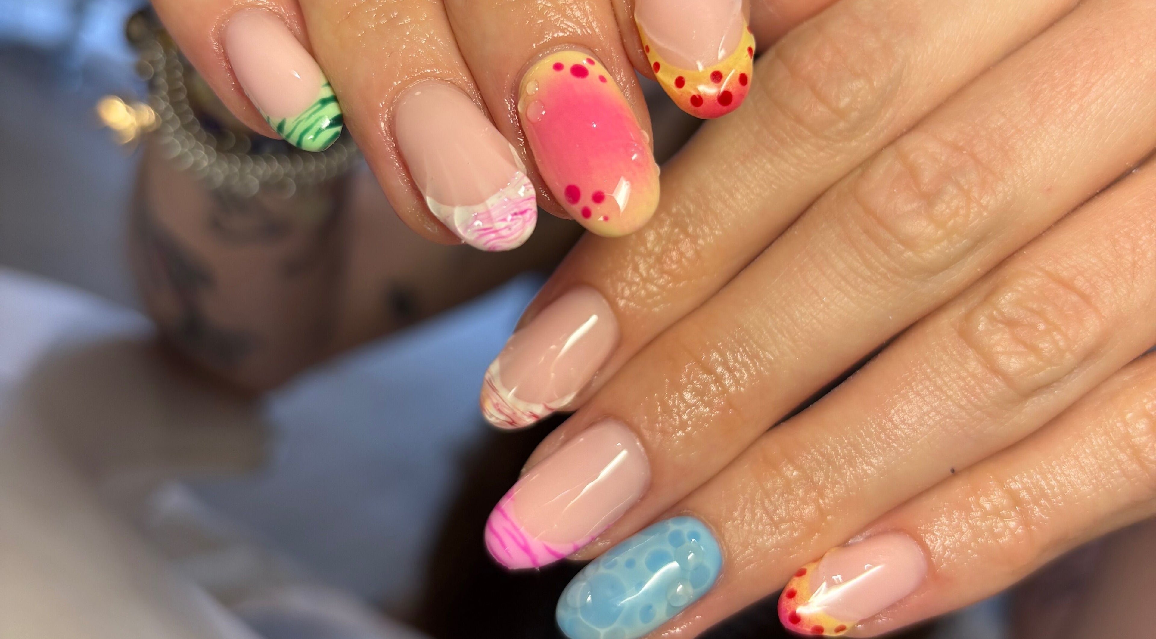 Vibrant nail art at Blended Beauty Rugeley, showcasing colorful designs. Located in Rugeley, England, GB.