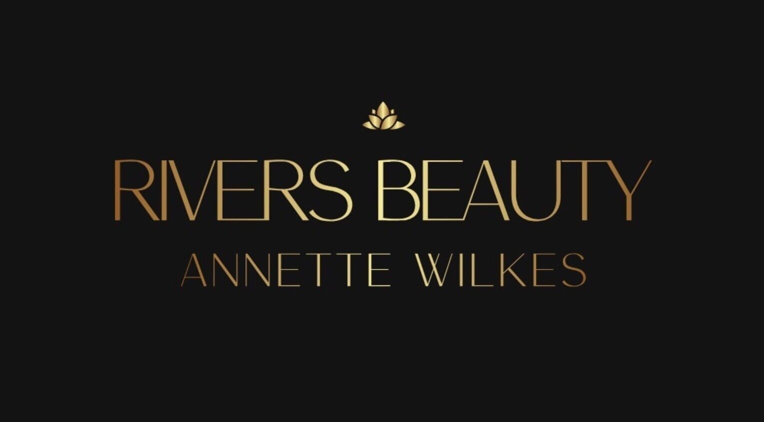 Rivers Beauty Evesham Leisure Centre logo in gold on black, Evesham, England, GB.