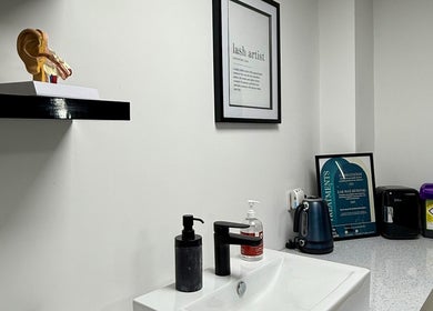 Stylish sink area at Empowered Beauty and Training Academy, Thornton-cleveleys, England, GB.