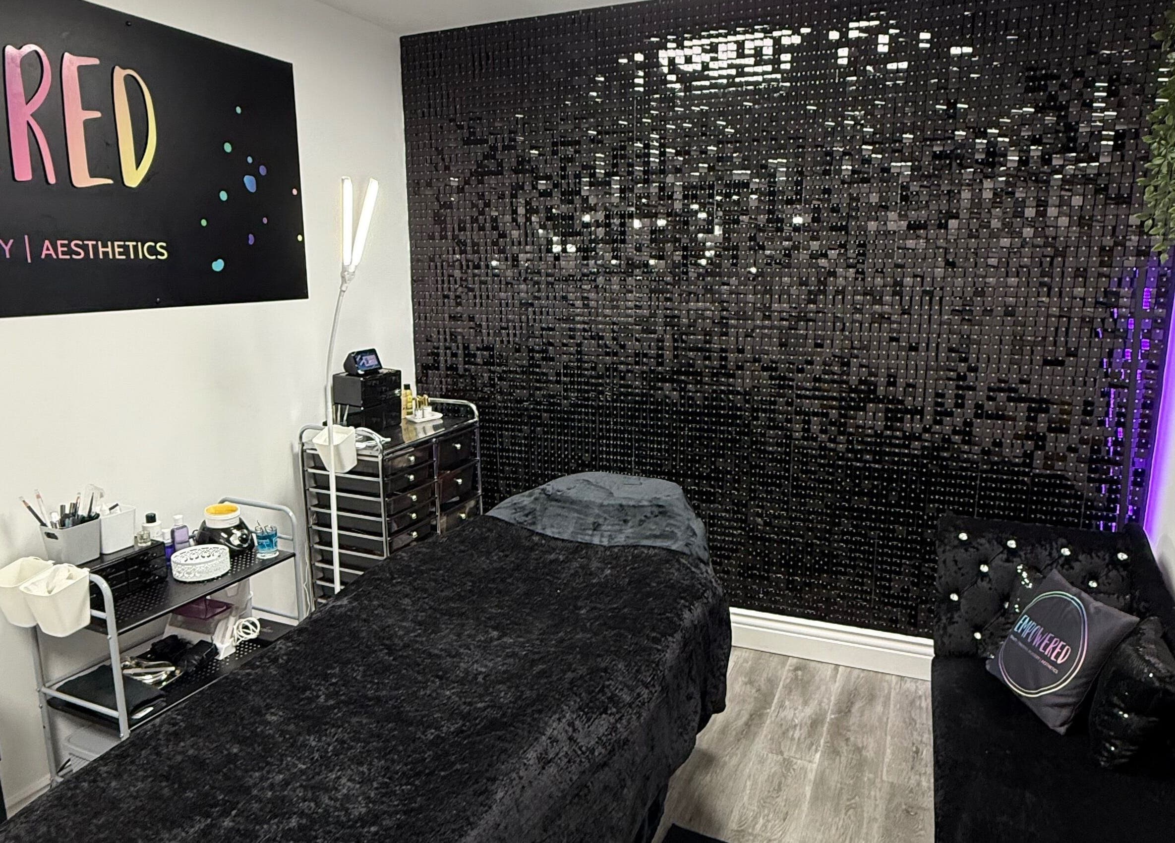 Treatment room at Empowered Beauty and Training Academy, Thornton-cleveleys, England with modern decor.