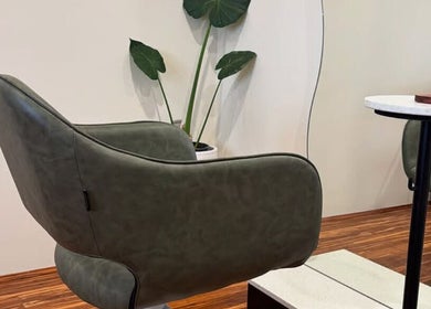 Modern salon chair and plant at Breannah Lee Hair Artistry, Mandurah, Western Australia, AU.