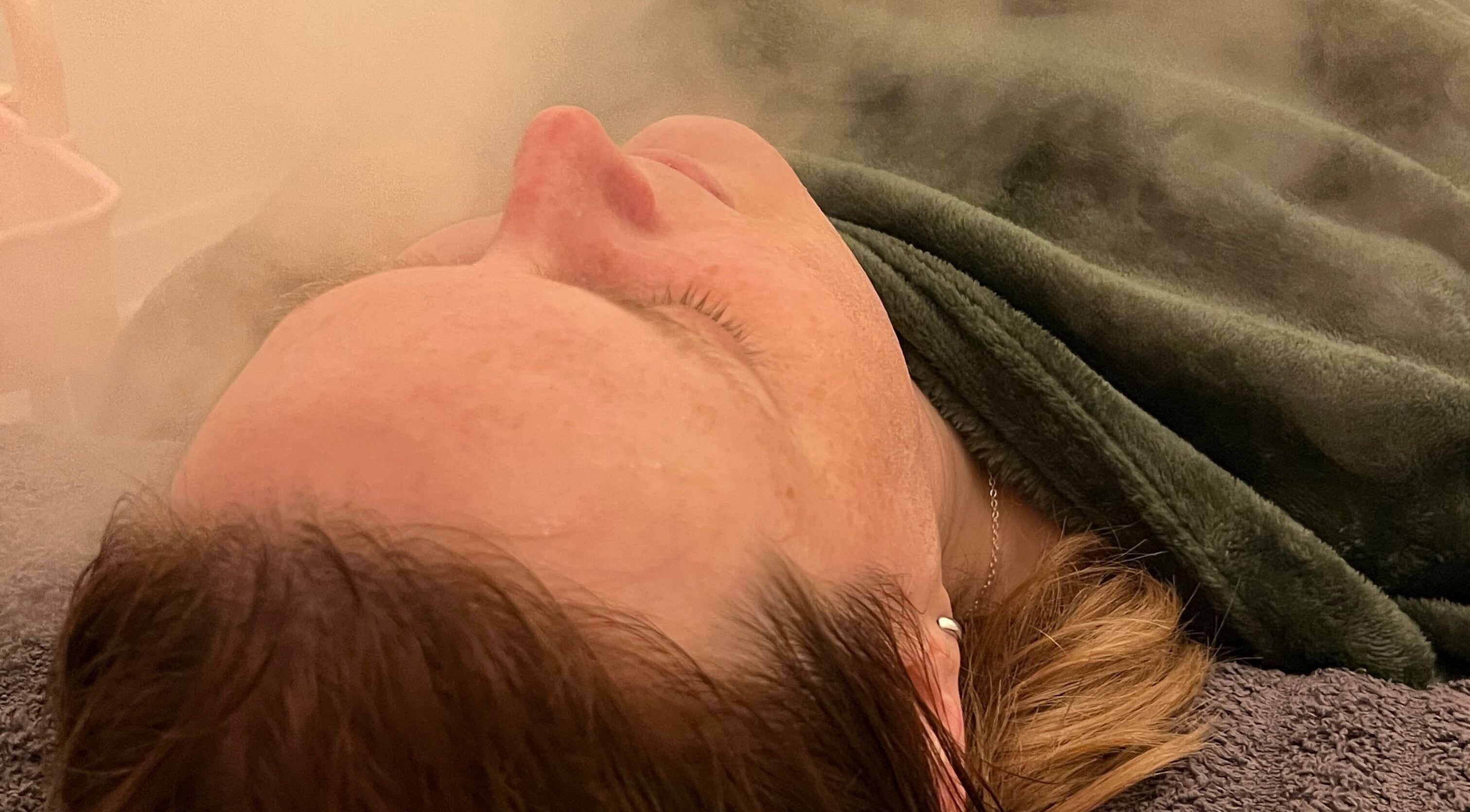Relaxing facial steam at Acupuncture with Natalie in Lowestoft, England, GB.