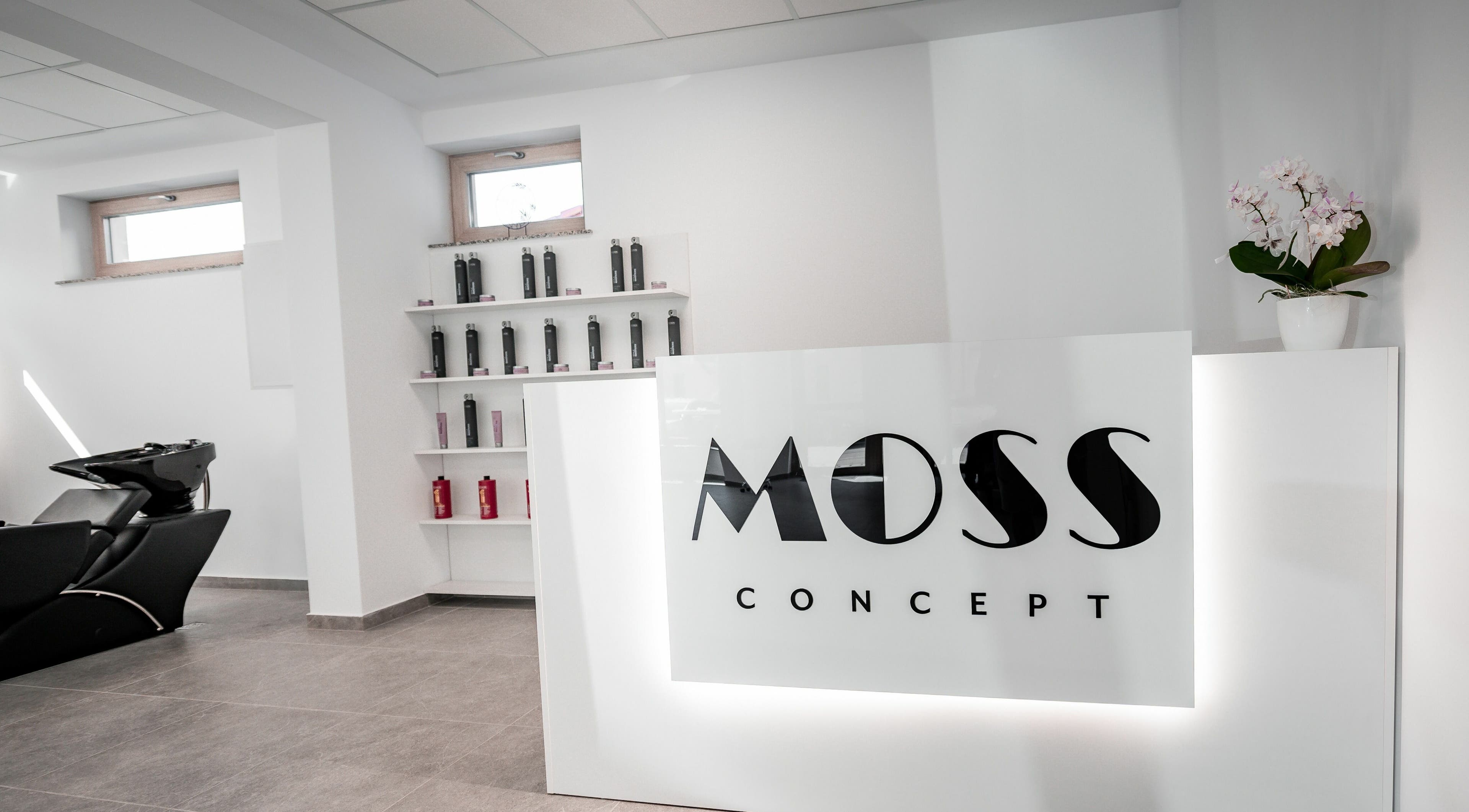 Design modern la Moss Concept, Dumbrăvița, Județul Timiș, RO, evidențiind recepția elegantă și produse profesionale.