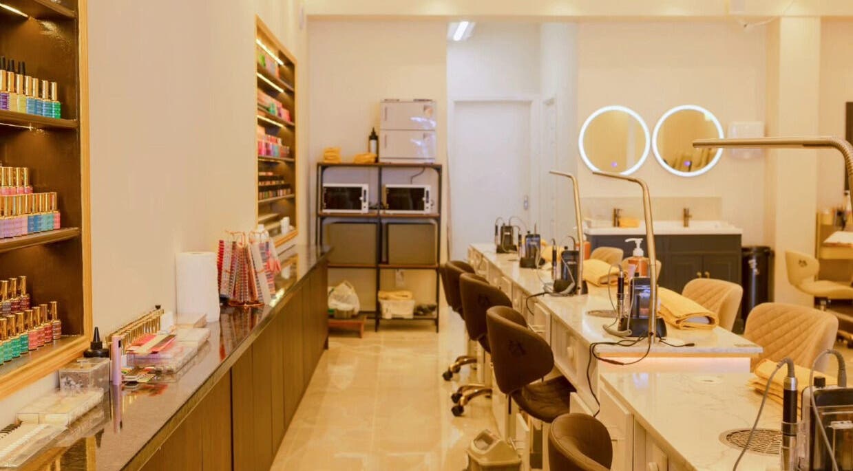 Inviting interior of Dolce Nails Naas, featuring chic nail stations, located in Naas, IE.