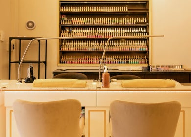Luxurious nail station at Dolce Nails Carlow, County Carlow, IE showcasing extensive polish collection.