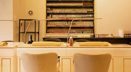 Luxurious nail station at Dolce Nails Carlow, County Carlow, IE showcasing extensive polish collection.