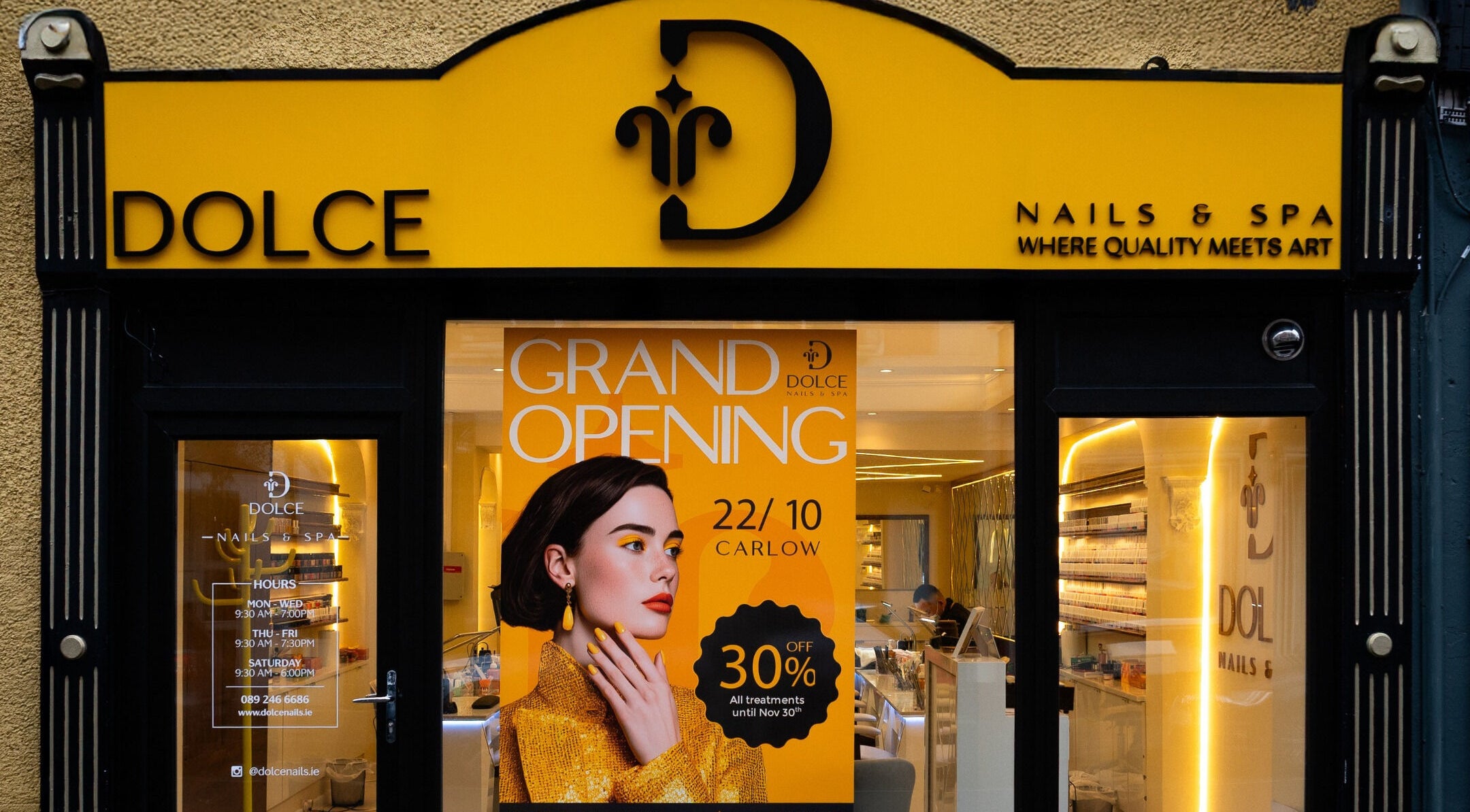 Front view of Dolce Nails Carlow at its grand opening in Carlow, County Carlow, IE.