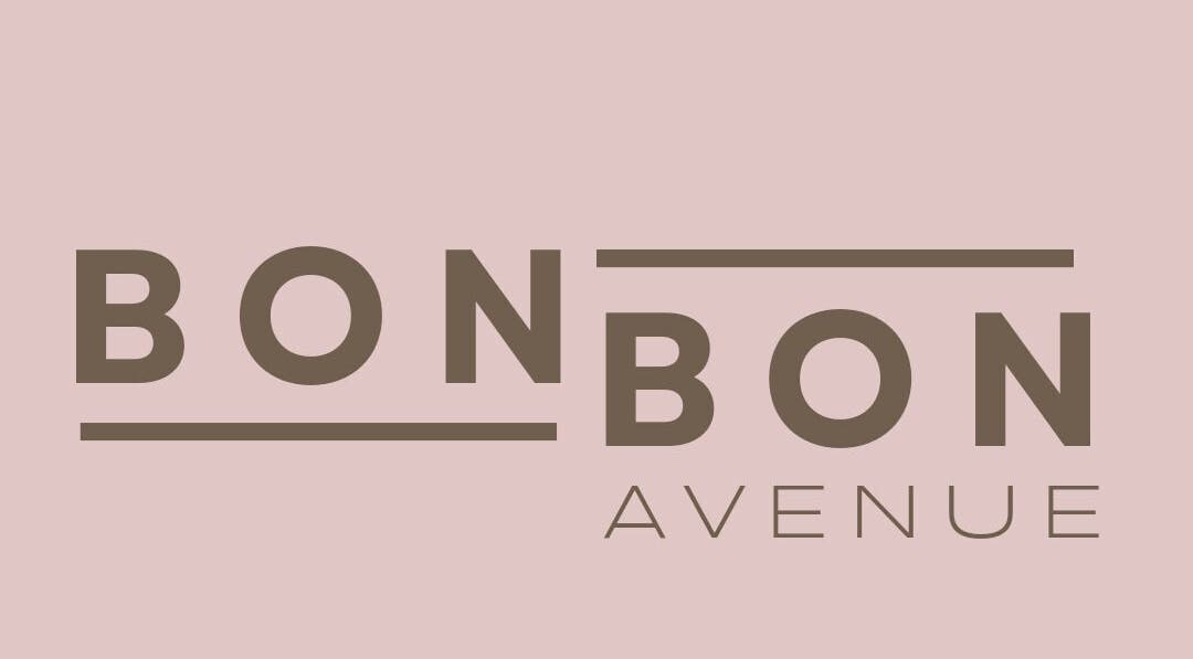 Bon Bon Avenue logo on a pink backdrop, South Shields, England, GB. Modern design for a beauty and wellness venue.