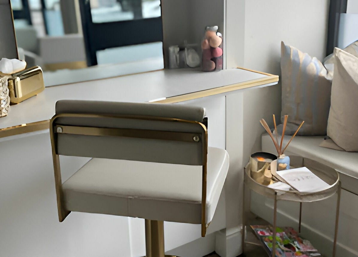 Modern salon vanity and seating area at Salon23, Glasgow, Scotland, GB, creating a luxurious atmosphere.