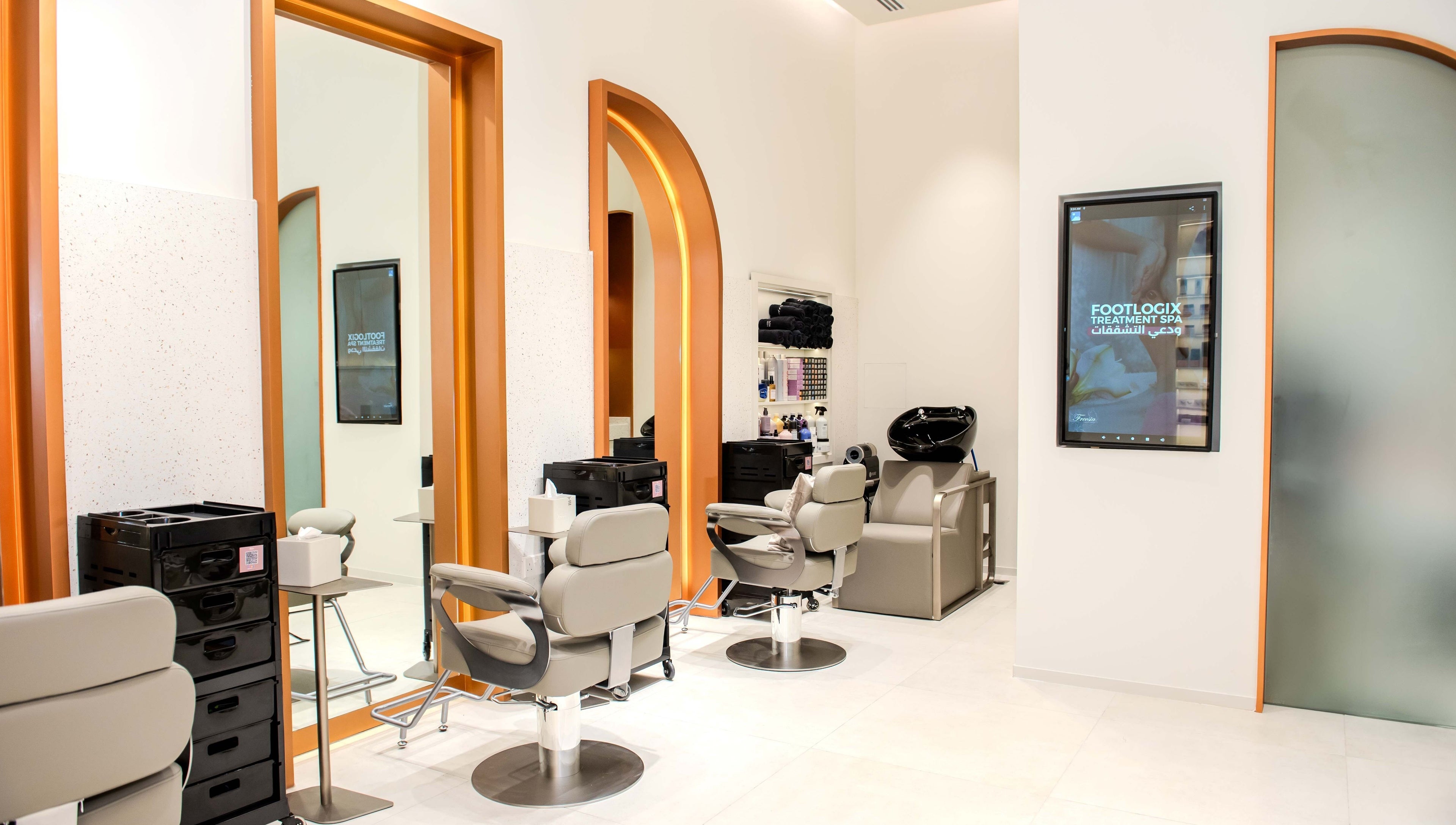 Freesia Beauty Center hair salon chairs at Shawamekh Central Mall, Abu Dhabi, AE.