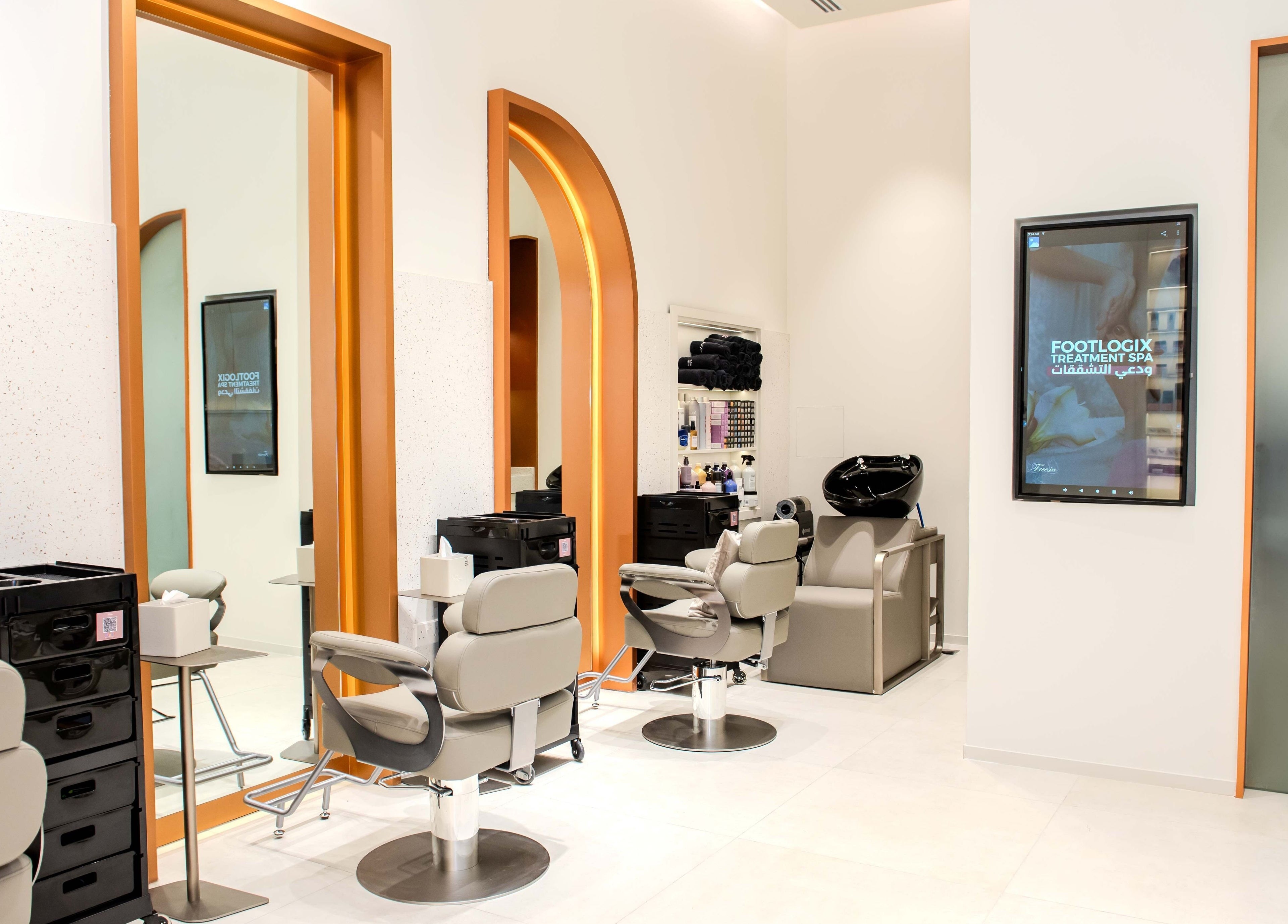 Freesia Beauty Center hair salon chairs at Shawamekh Central Mall, Abu Dhabi, AE.