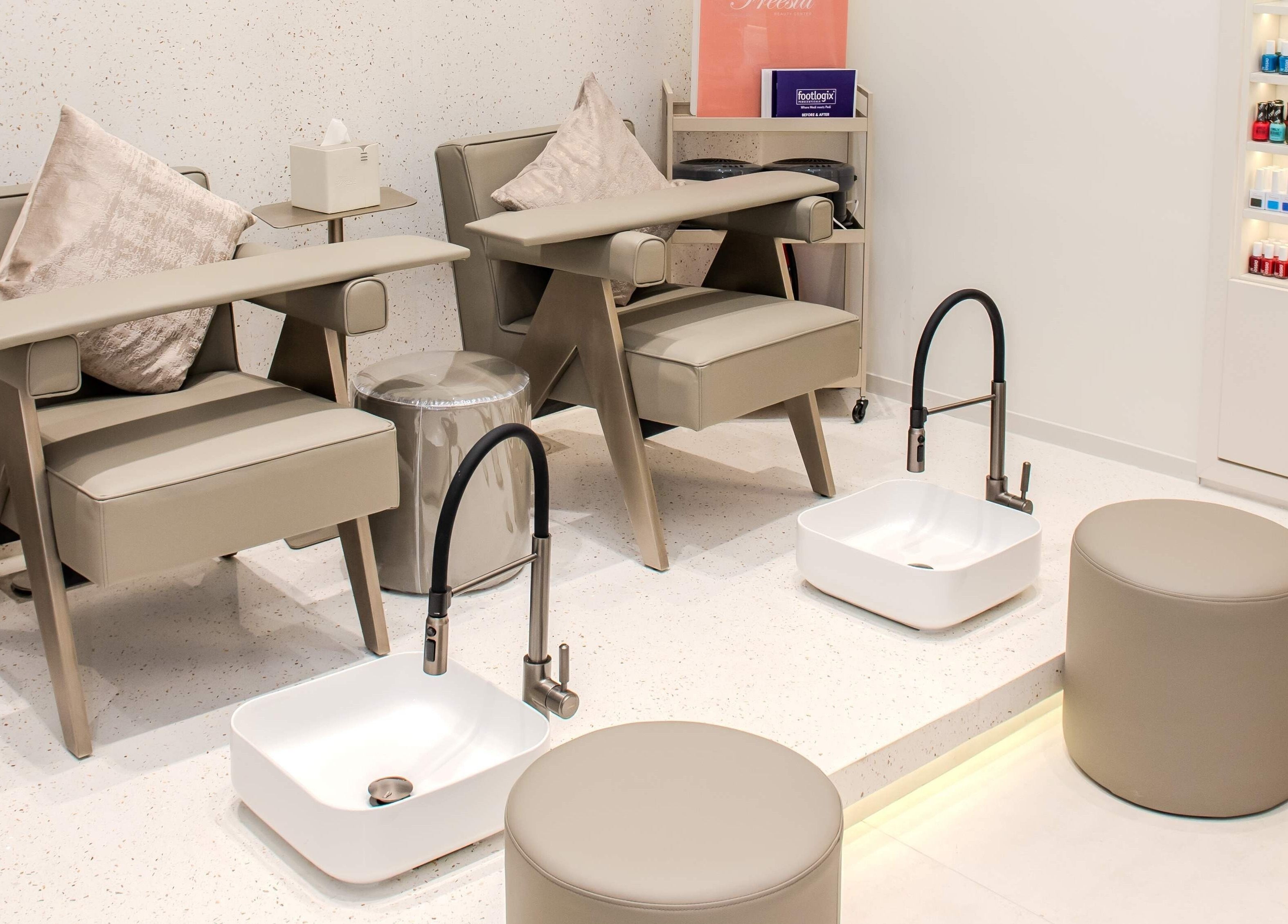 Elegant pedicure stations at Freesia Beauty Center Shawamekh Central Mall, Abu Dhabi, AE.