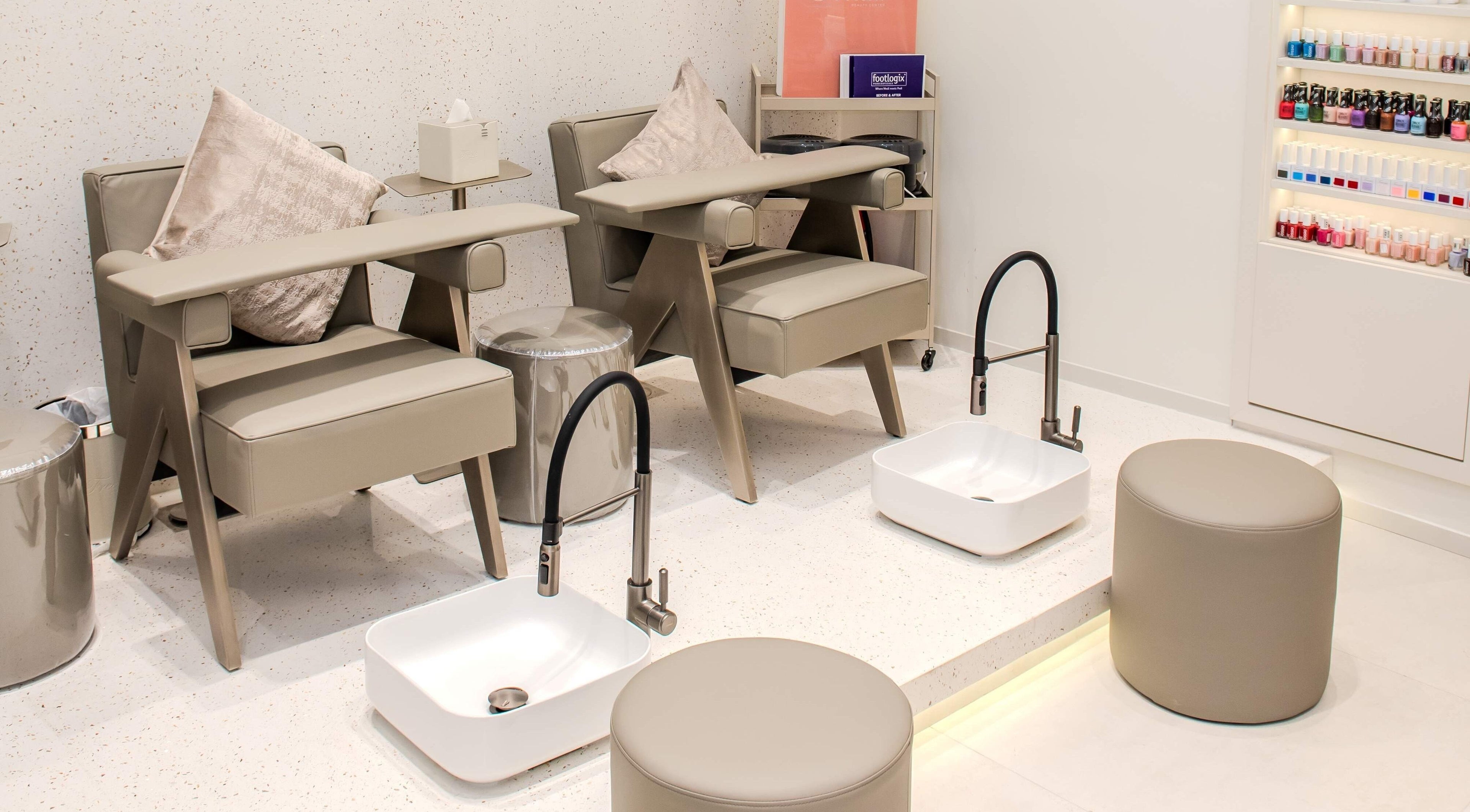 Elegant pedicure stations at Freesia Beauty Center Shawamekh Central Mall, Abu Dhabi, AE.