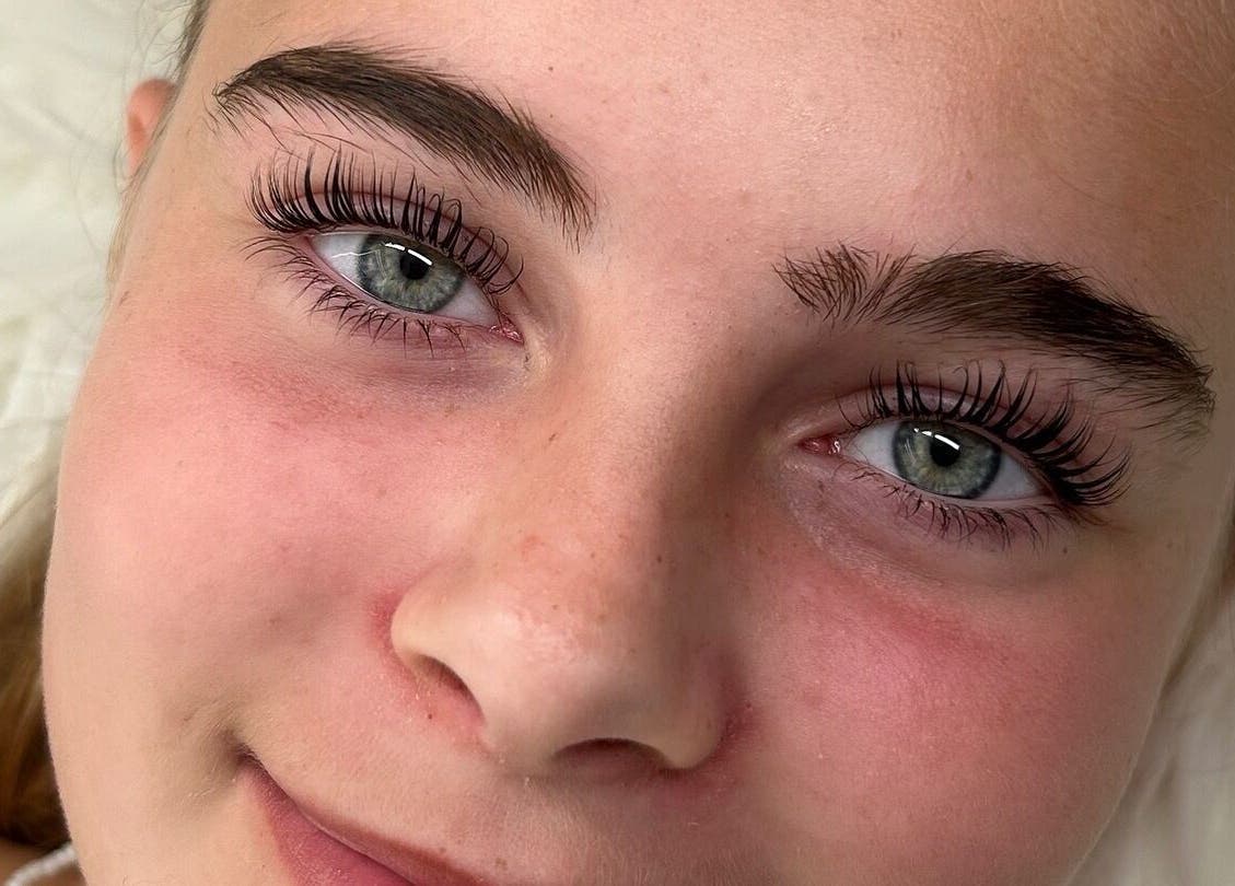 Close-up of vibrant eyelashes after treatment at AJade Cosmetics, Birmingham, England, GB.