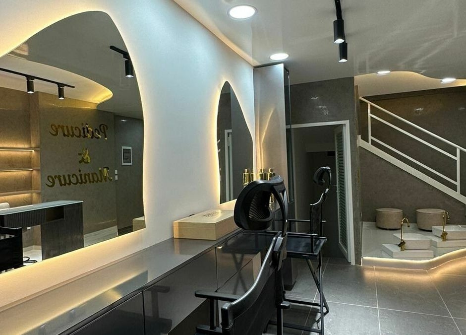 Chic interior of Maya Sawaya Beauty Lounge, Jal El Dib, LB, featuring modern decor and sleek styling stations.