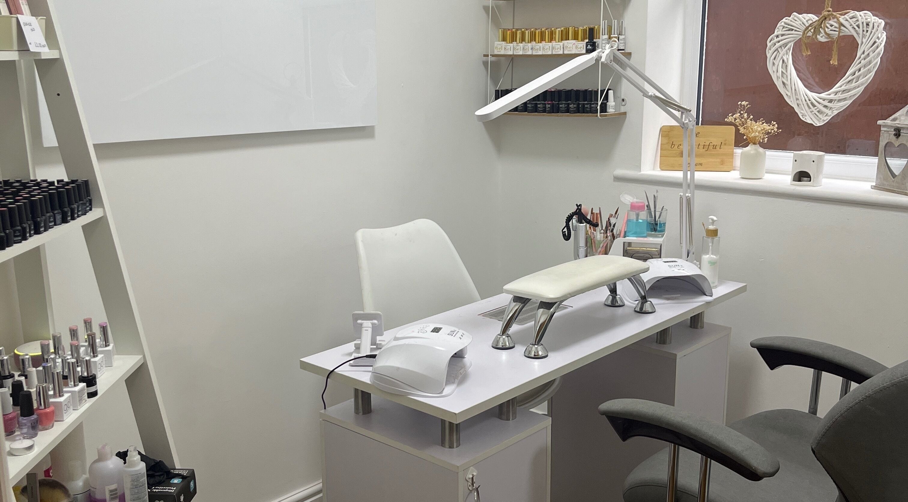 Manicure station at Be Beautiful By Sam x, Wolverhampton, England, GB featuring modern decor and tools.