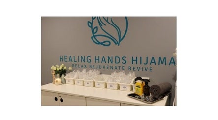 Healing Hands Hijama reception with tools and flowers, Chipping Norton, New South Wales, AU.