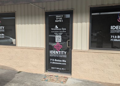 Front entrance of Identity Aesthetics, FULSHEAR, TX, showcasing its professional spa ambiance in Fulshear, Texas, US.