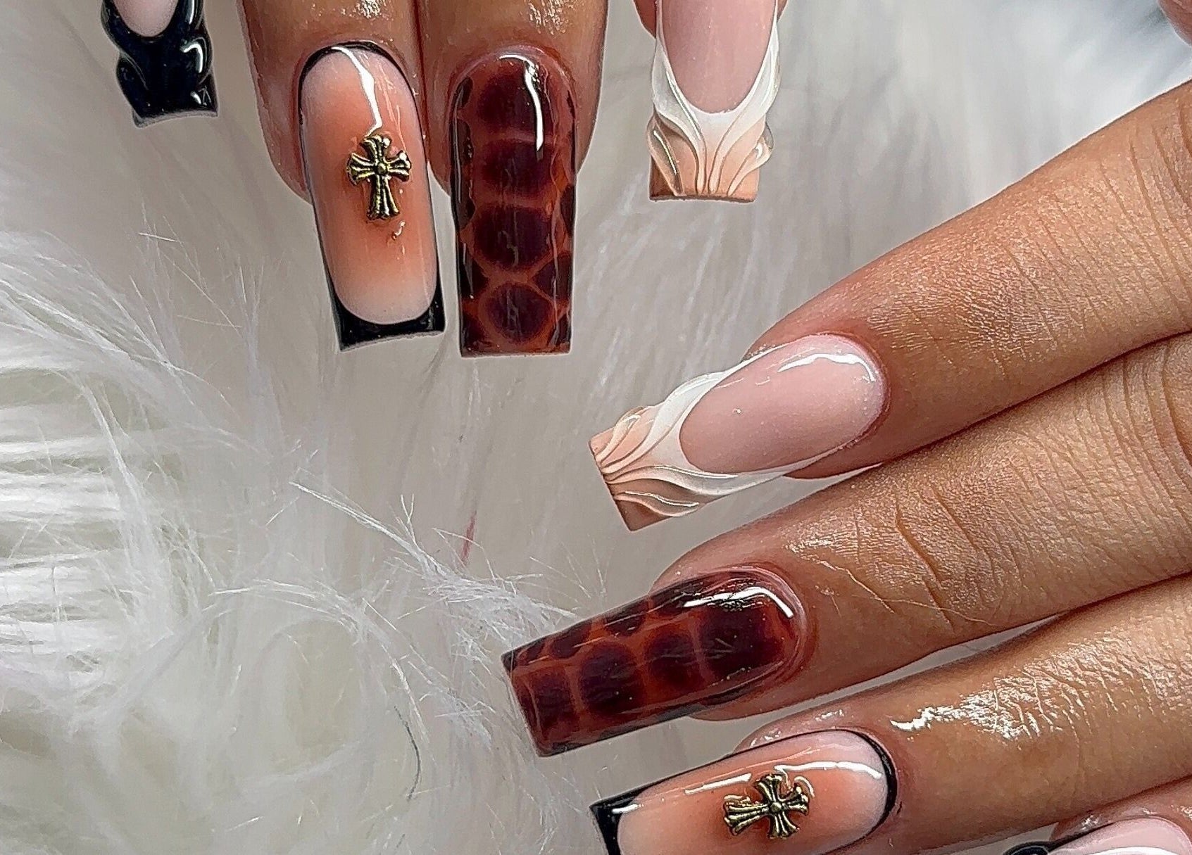 Elegant nail art design at Angel Nails & Head Spa in Denton, Texas, US showcasing detailed artistic nails.