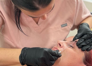 Beauty treatment at Makeupandhairbyjen.x in Seaton Carew, England, GB, showcasing an eyebrow enhancement procedure.