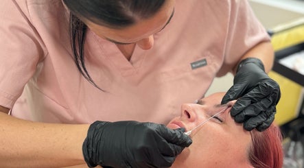 Beauty treatment at Makeupandhairbyjen.x in Seaton Carew, England, GB, showcasing an eyebrow enhancement procedure.