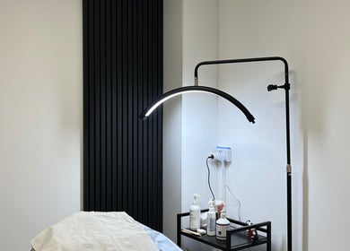 Aesthetic treatment room at Aesthetics with Lily in Market Harborough, England, GB. Modern decor and equipment.