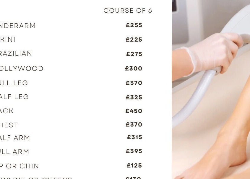 Aesthetics with Lily laser pricing list and leg treatment in Market Harborough, England, GB.