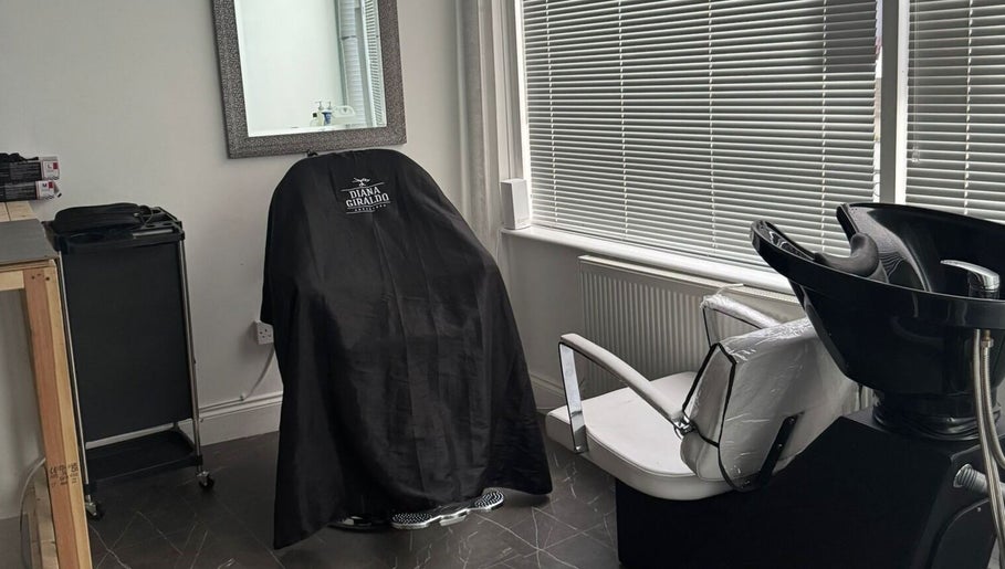 Hair salon station at Diana Giraldo in London, England, GB with sleek decor and equipment.