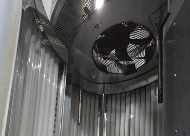 Inside view of a tanning machine at The Glam Factor_Beauty & Tan Can, Krugersdorp, Gauteng, ZA.