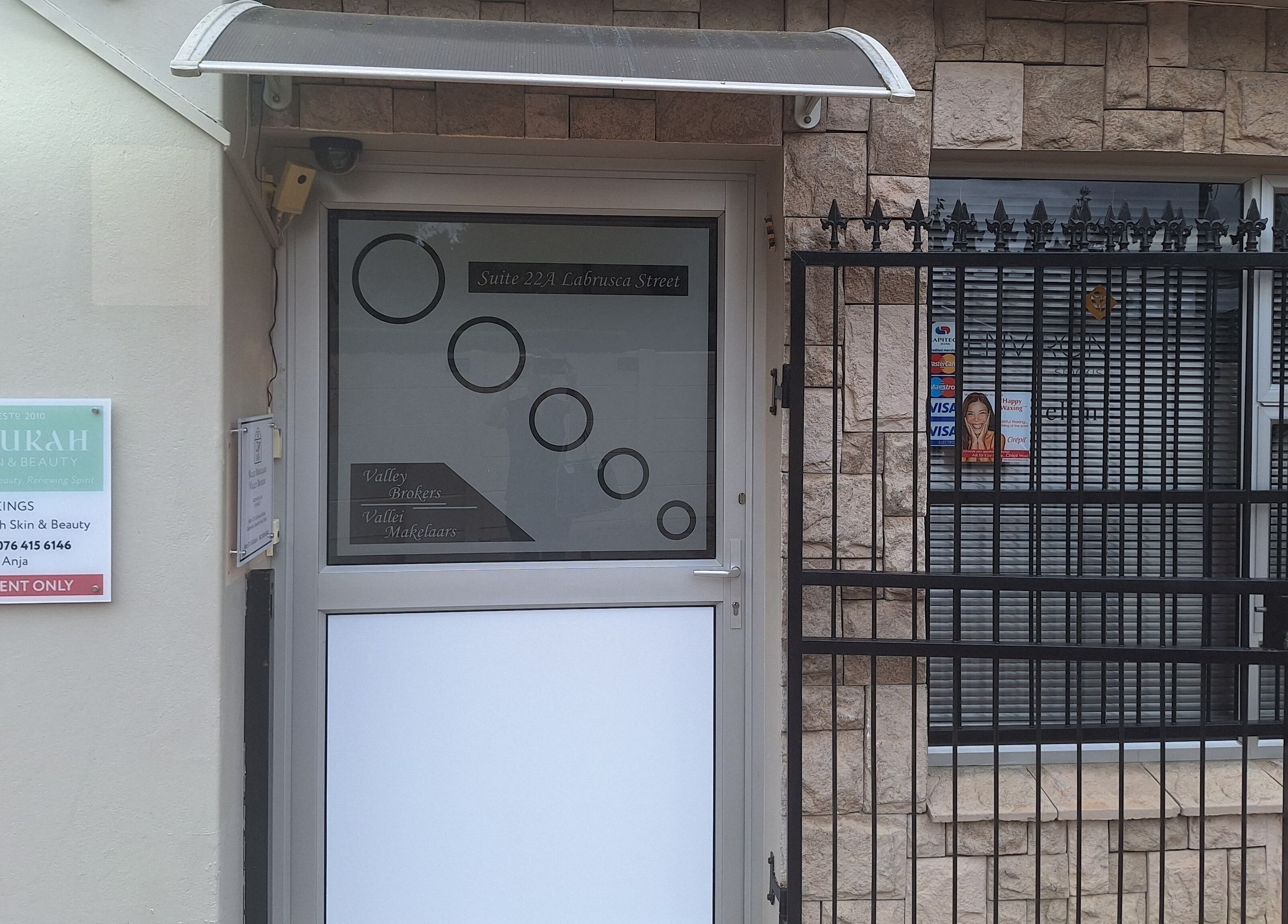 Entrance to Arukah Skin & Beauty at Suite 22A Labrusca St, Paarl, Western Cape, ZA.