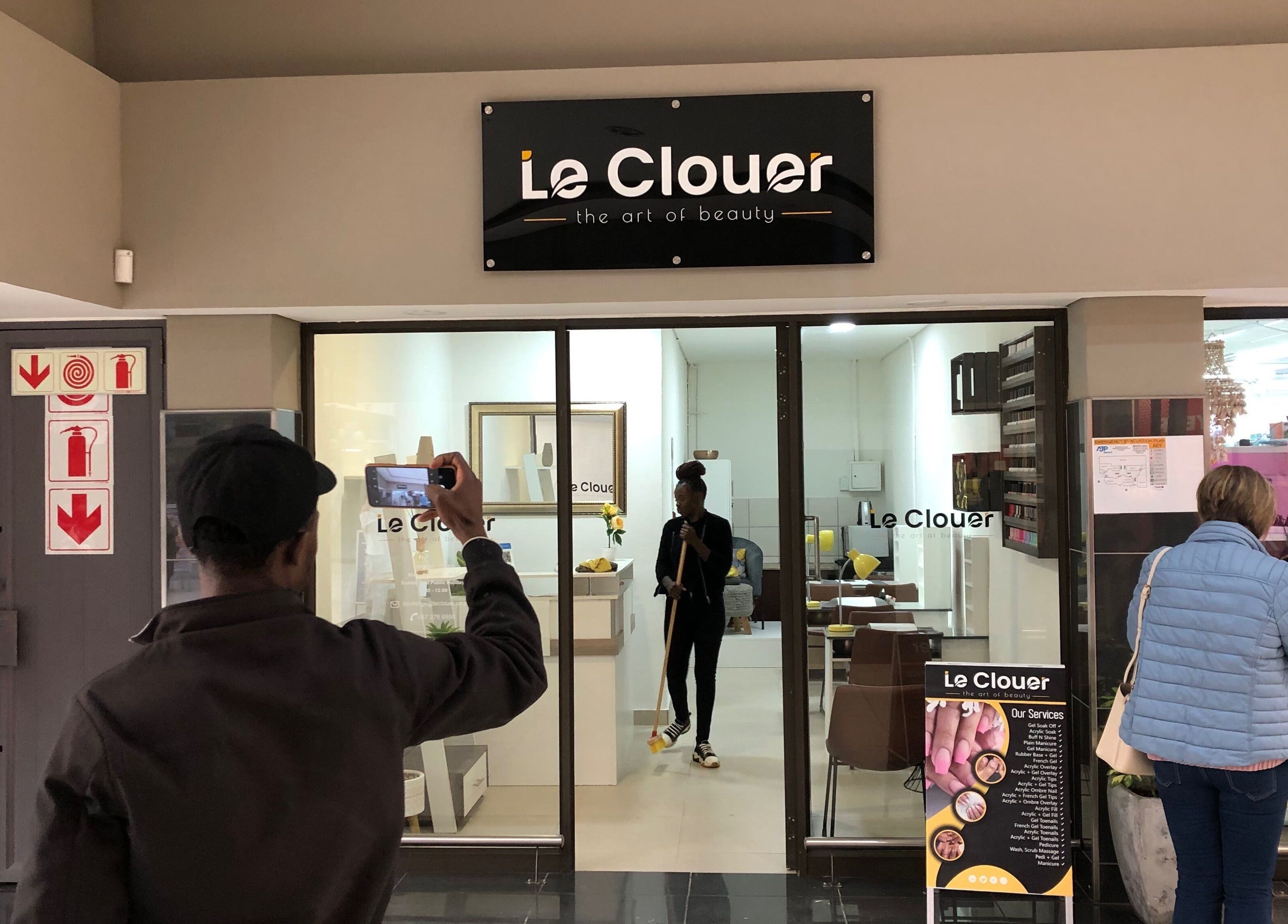 Entrance of Le Clouer beauty salon in Kempton Park, Gauteng, ZA showcasing its modern interior.