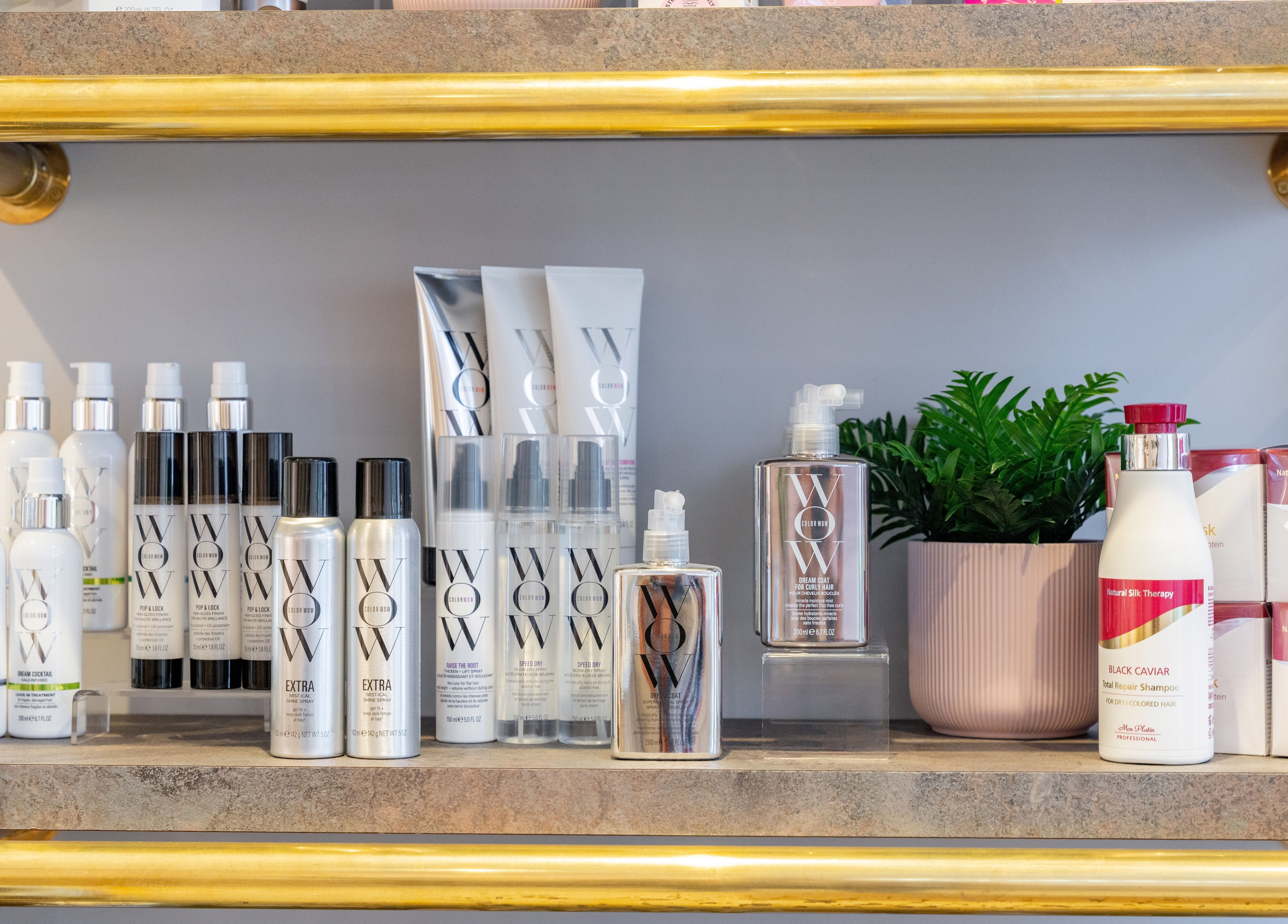 Luxury hair products on display at Blush + Blow London, London, England, GB, enhancing a chic venue ambiance.
