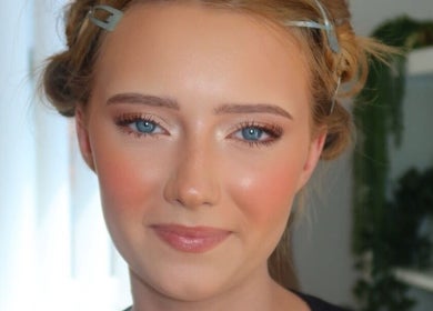 Close-up of flawless makeup at Aroha Makeup, Cwmbran, Wales, GB showing radiant and natural beauty.