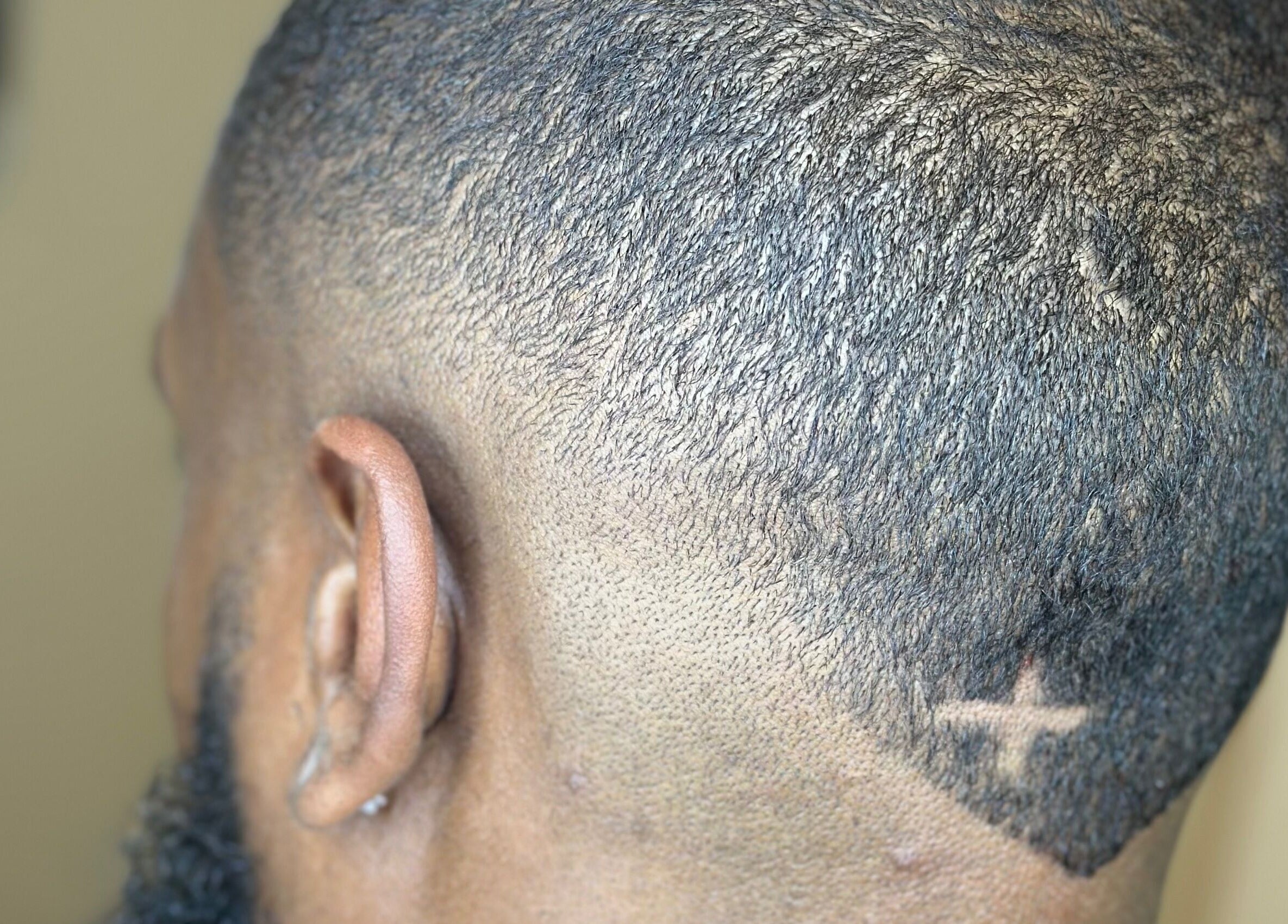 Close-up of a stylish fade haircut with a star design at AB Styles and Services, Dordrecht, Zuid-holland, NL.