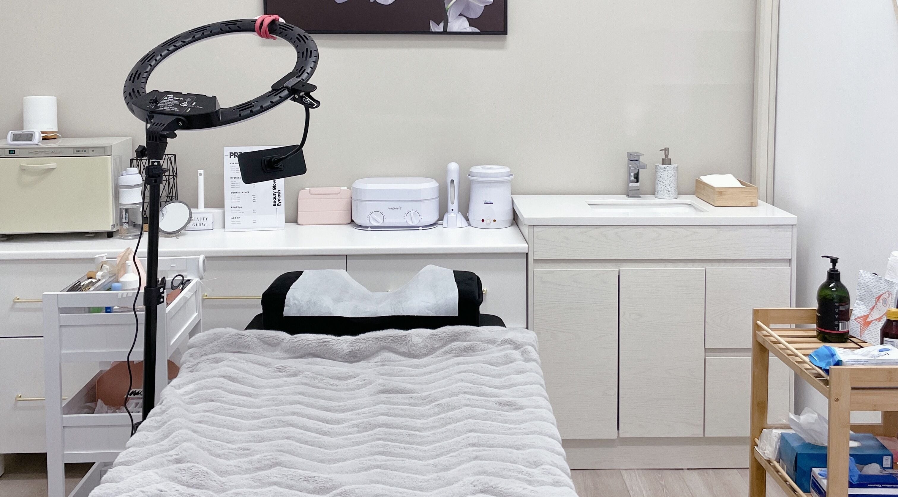 Treatment room at Beauty Glow Eyelash, Bentleigh East, Victoria, AU, featuring a modern setup for wellness.