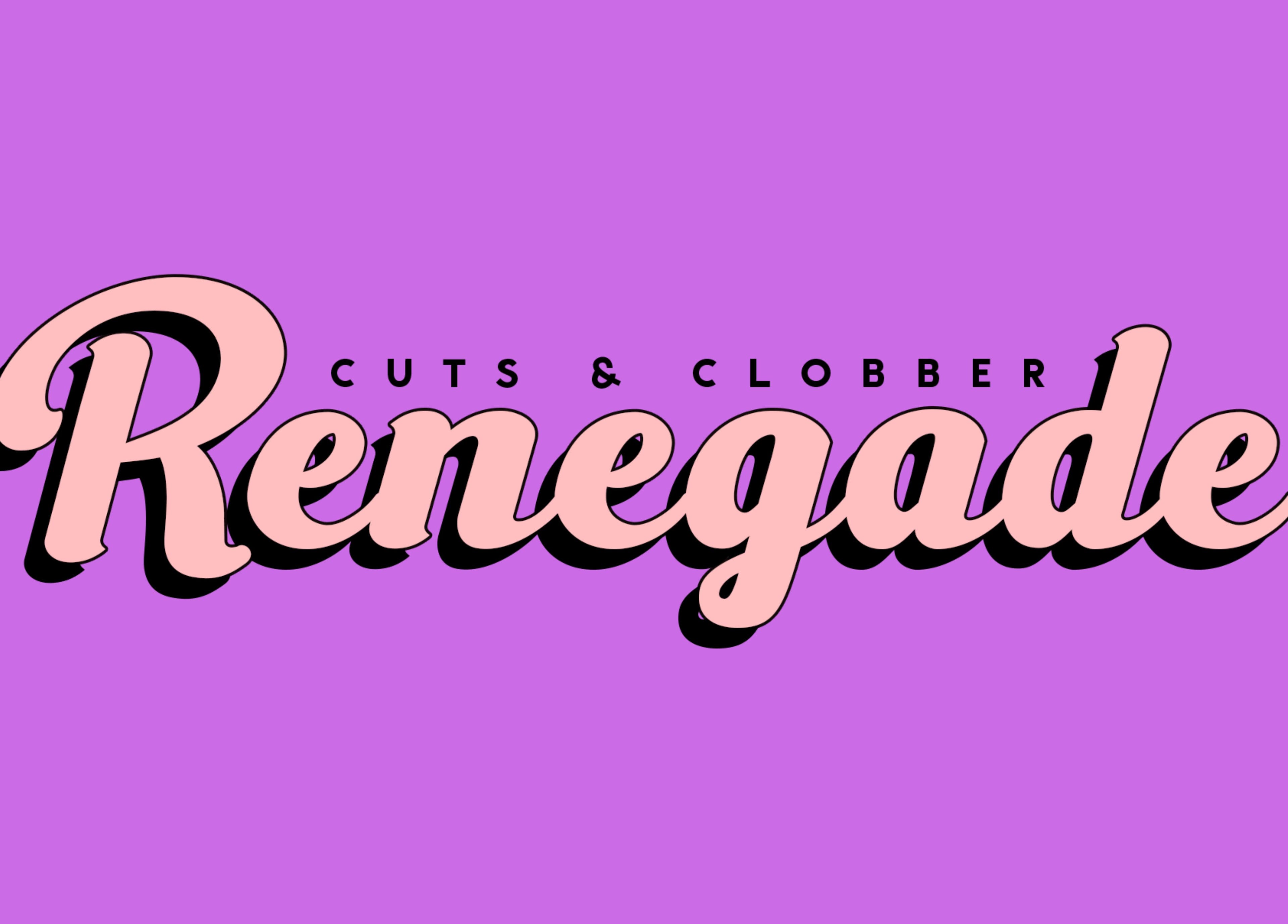 Logo of Renegade: Cuts and Clobber, Douglas, Douglas, IM with purple background.