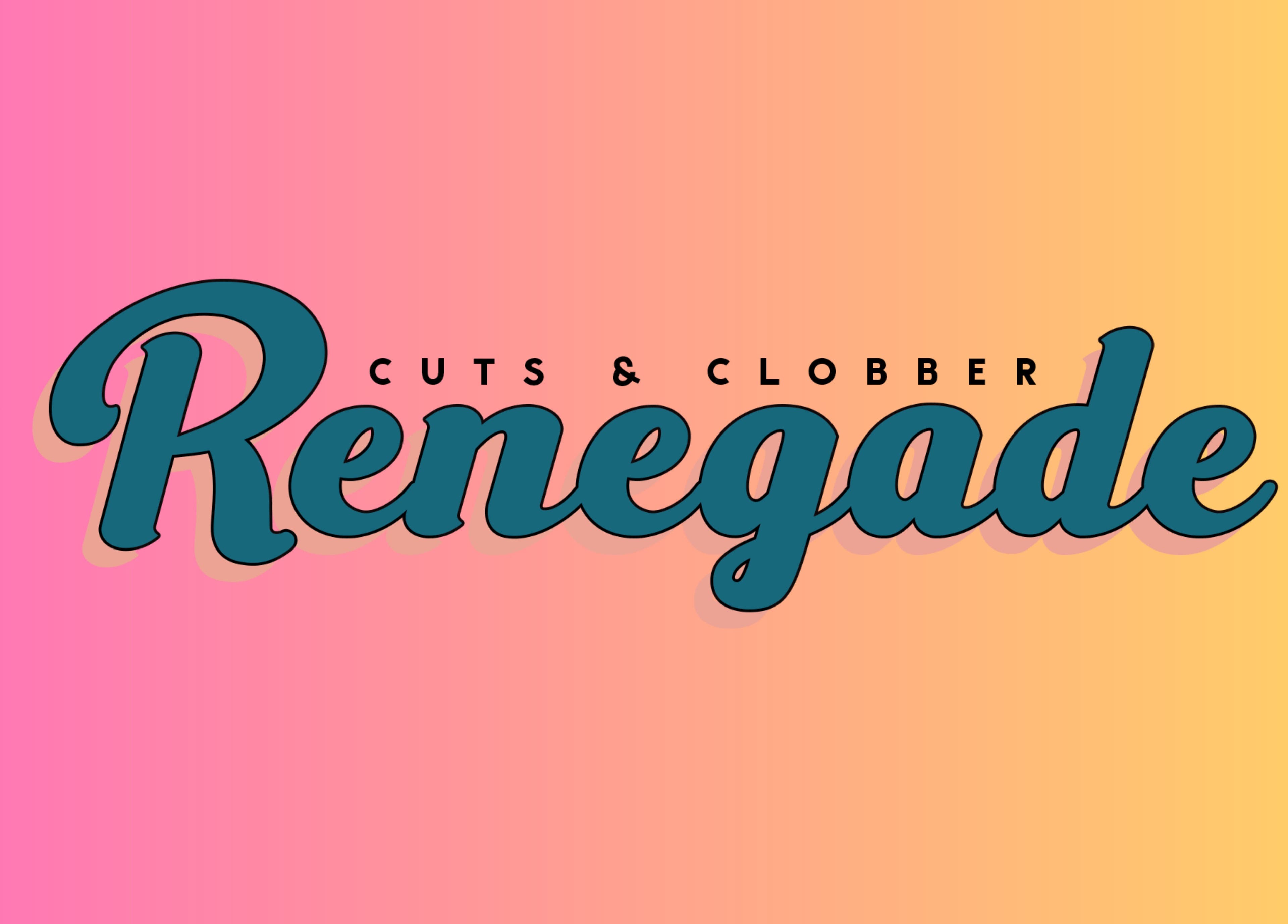 Renegade: Cuts and Clobber logo on vibrant gradient background in Douglas, Douglas, IM.