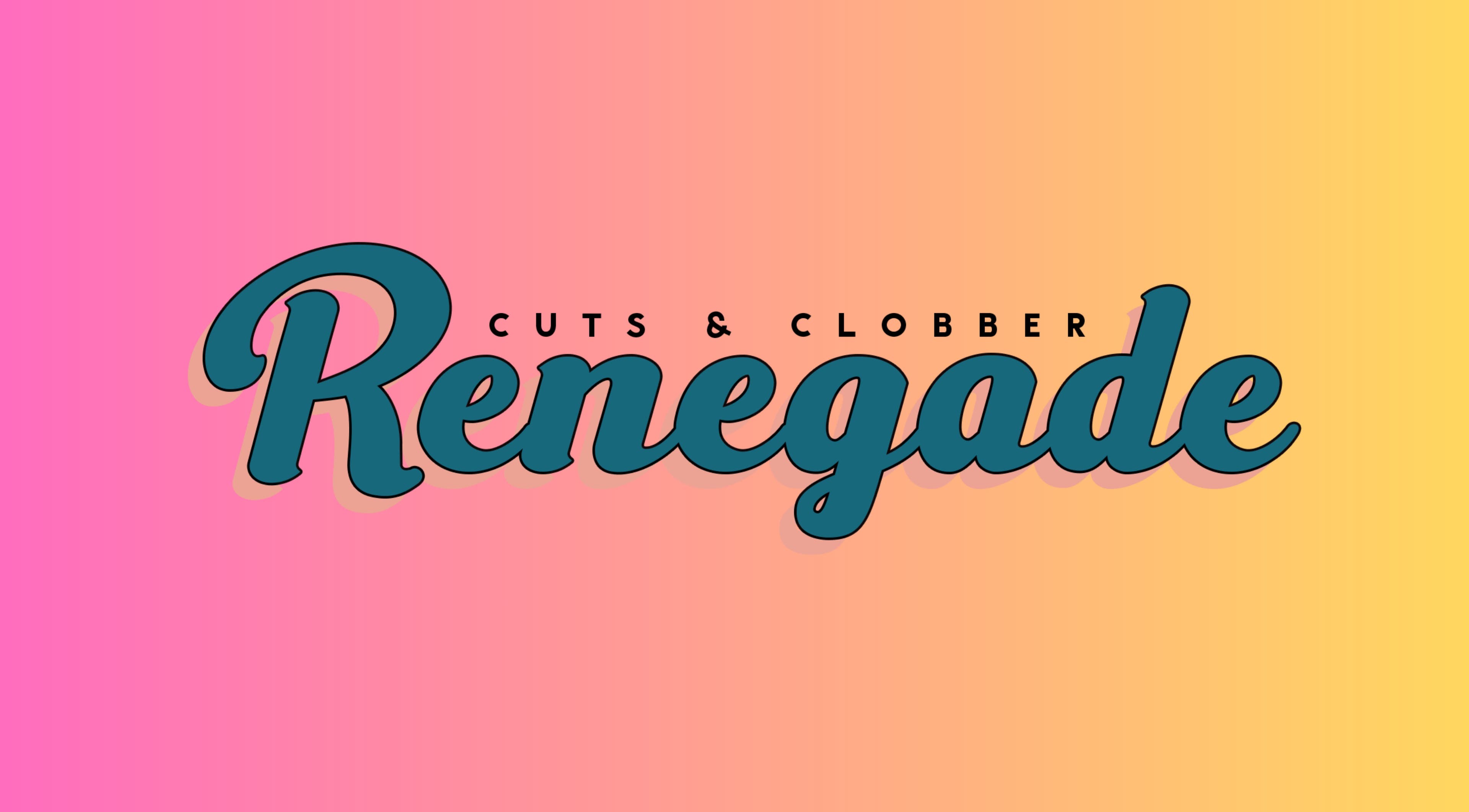 Renegade: Cuts and Clobber logo on vibrant gradient background in Douglas, Douglas, IM.