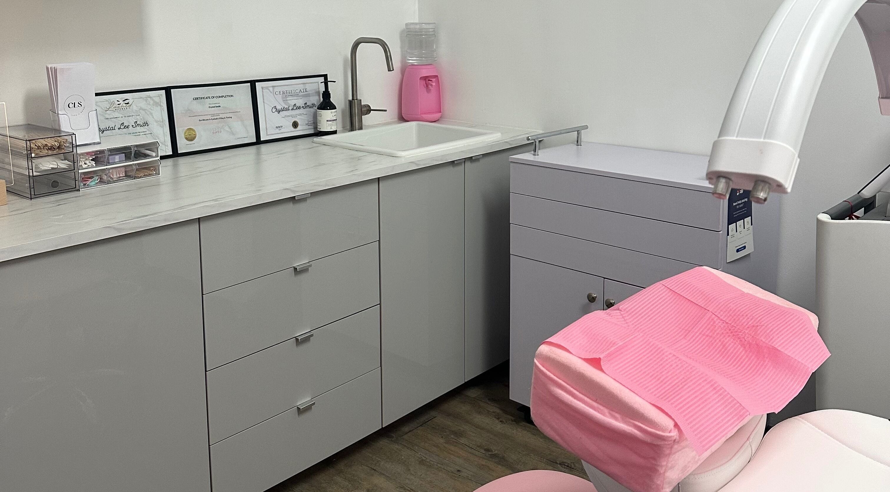 Modern treatment room at CLS Lash and Brows in Miranda, New South Wales, AU with certificates displayed.