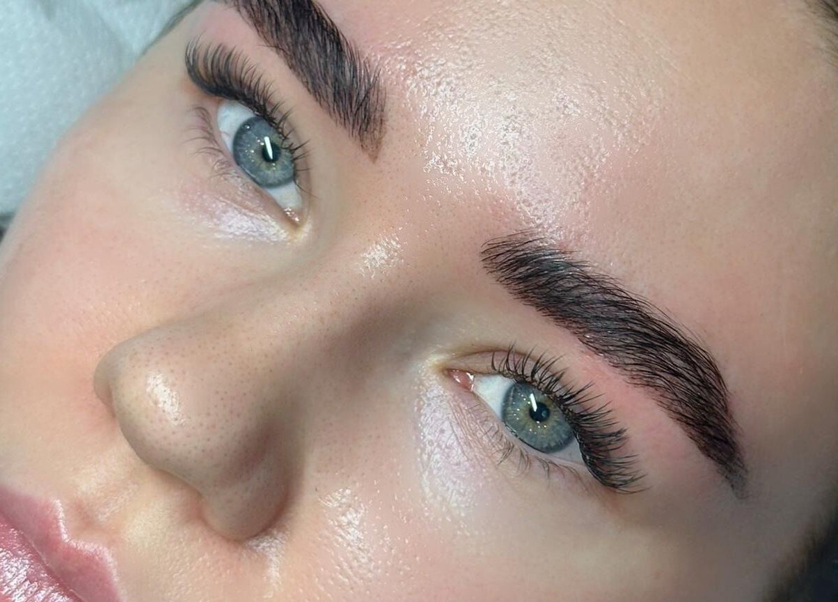 Close-up of a client's enhanced lashes at London Lash Lounge Ealing, London, England, GB.