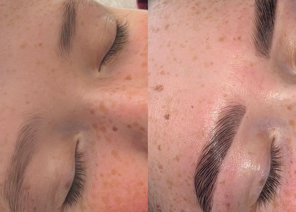 Eyebrow transformation at Beauty By Beth showcasing enhanced brows in NE9, NE10, NE8, GB.
