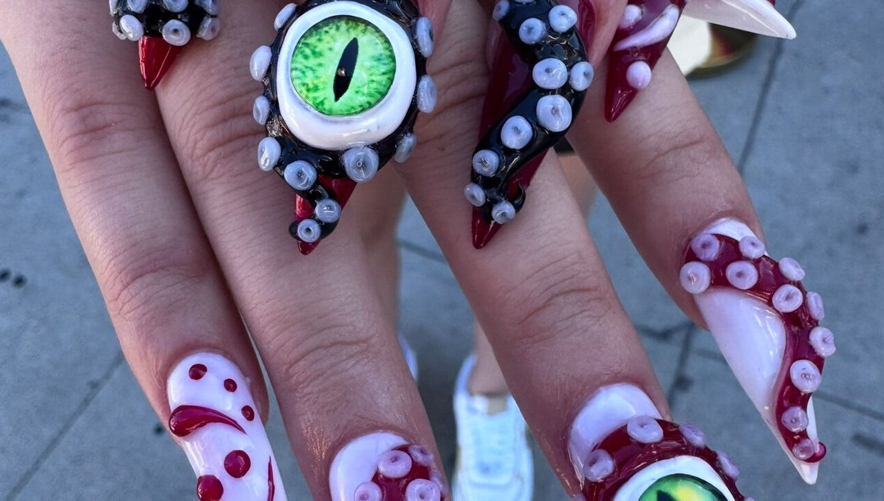 Intricate octopus-themed nail art at Blink Nail Spa (2) in Los Angeles, California, US.