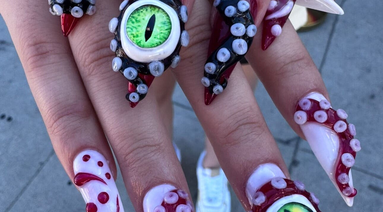 Intricate octopus-themed nail art at Blink Nail Spa (2) in Los Angeles, California, US.