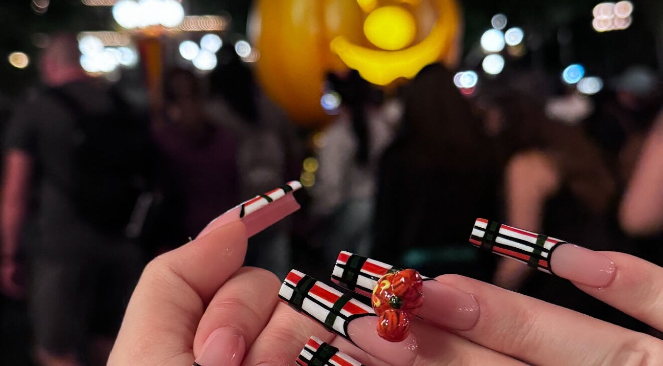 Pumpkin-themed nail art at Blink Nail Spa, Los Angeles, California, US. Perfect for festive occasions.