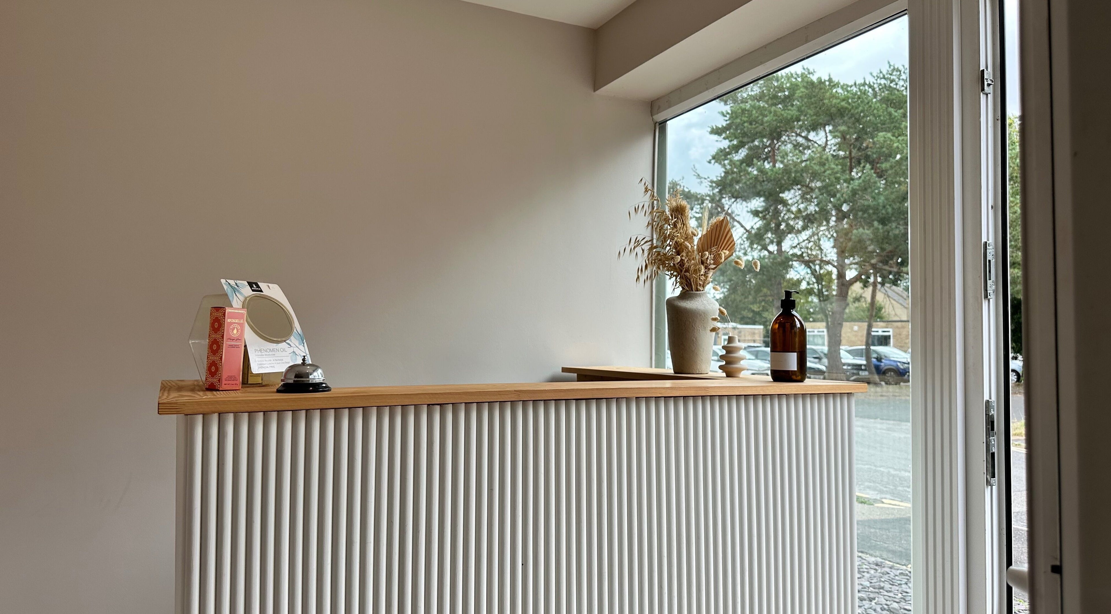 Elegant reception area at Ania Aesthetics - L & Co Beauty in Market Deeping, England, GB with natural decor.