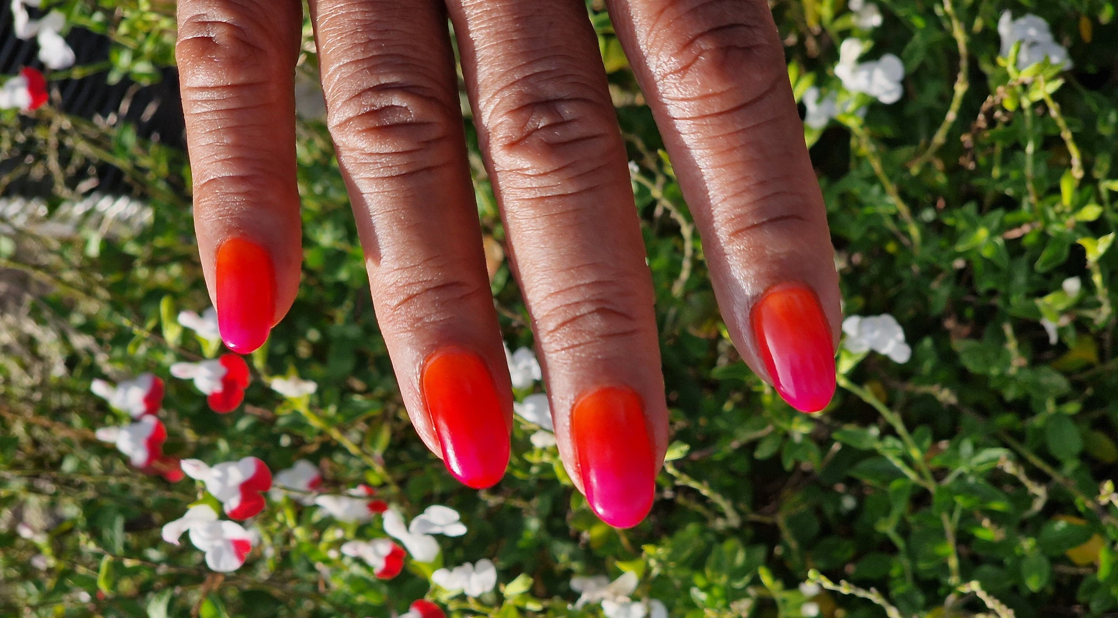 Bright ombre nails beautifully styled at Perfectly Polished with Kirsty, Northampton, England, GB.