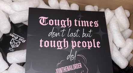 Inspirational quote card reading 'Tough times don't last' at Danie Beauty, Hillsborough, England, GB.