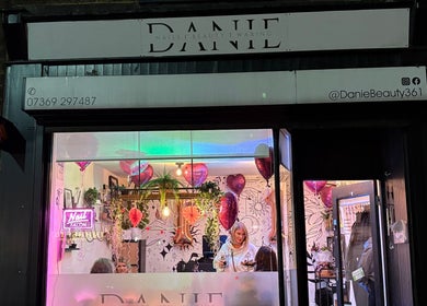 Danie Beauty salon in Hillsborough, England, GB, decorated with balloons and plants, welcoming clients.